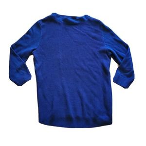 Talbots Sweater Shirt Top Womens Medium Navy Blue Knit Boat Neck Button Classic